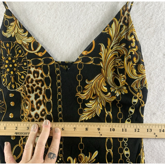 Womens Baroque Leopard Chain Print Bodysuit Sz M Y2K Mobwife Club Indie Luxury - Picture 8 of 13